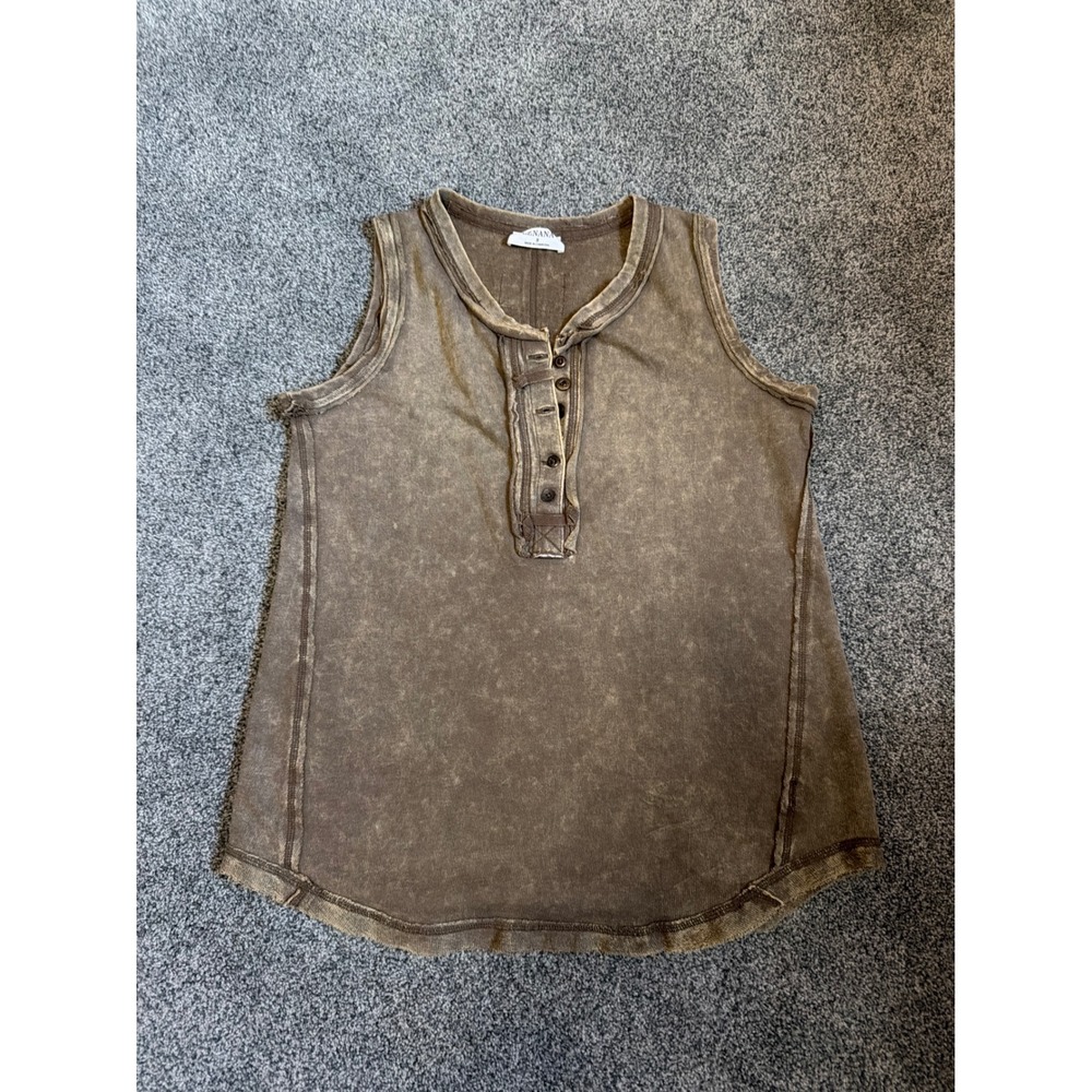 Zenana Acid Wash Sleeveless Boho Mocha Tank Top NWT, Small - Picture 3 of 6